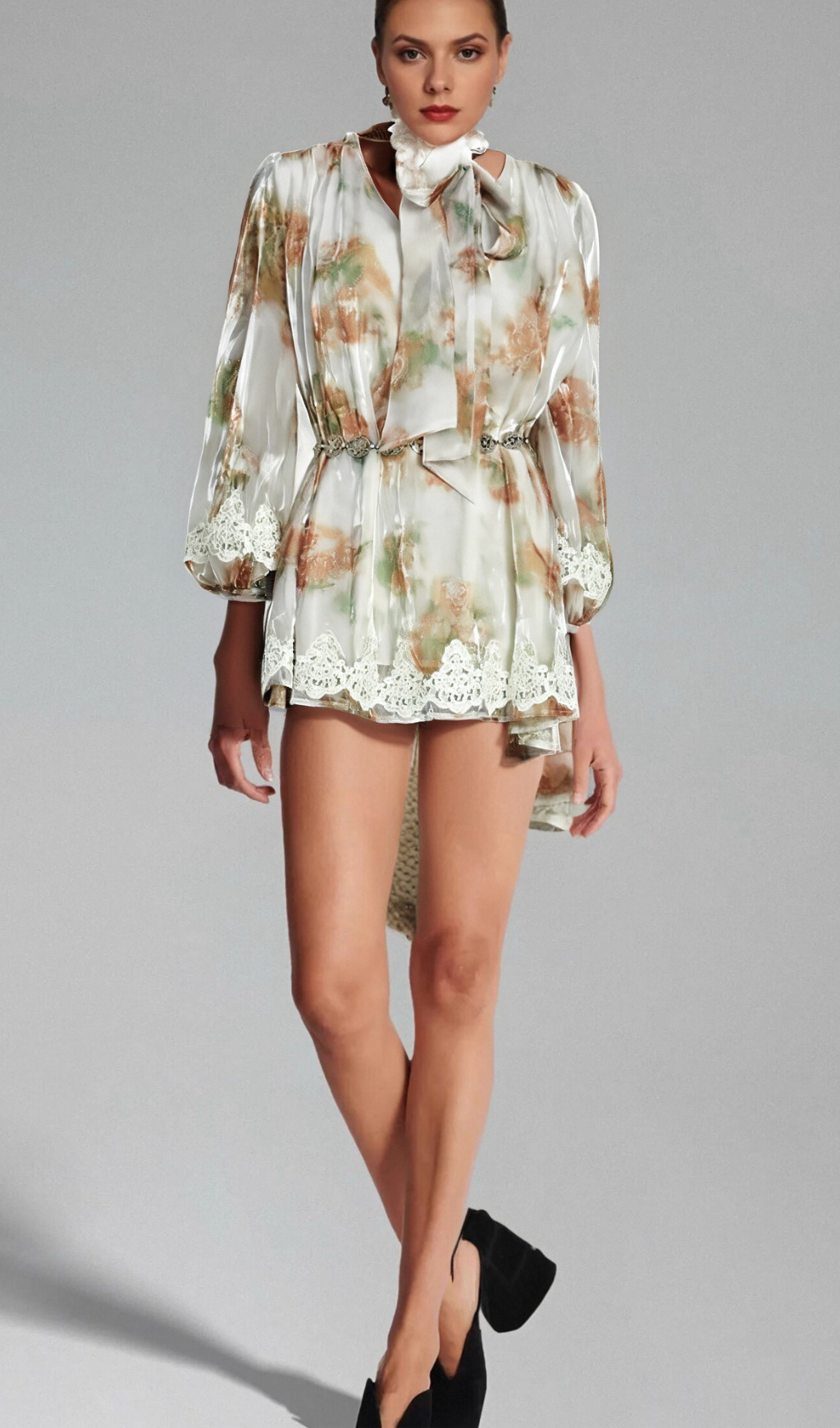 Delphine faux-pearl embellished mini dress in Neutrals Flowering Girl