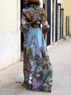 Elegant Floral Print Shirt and Skirt Two-piece Set Flowering Girl