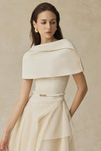 kelly beige Cape Sleeve Ruffle Midi Dress with belt Flowering Girl