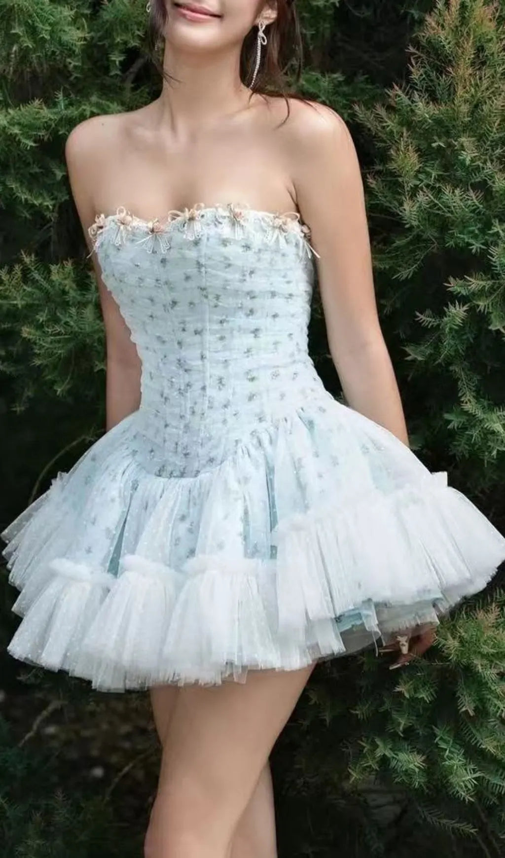 Jaylynn Blue Floral Corset Mini Dress Flowering Girl