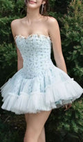 Jaylynn Blue Floral Corset Mini Dress Flowering Girl