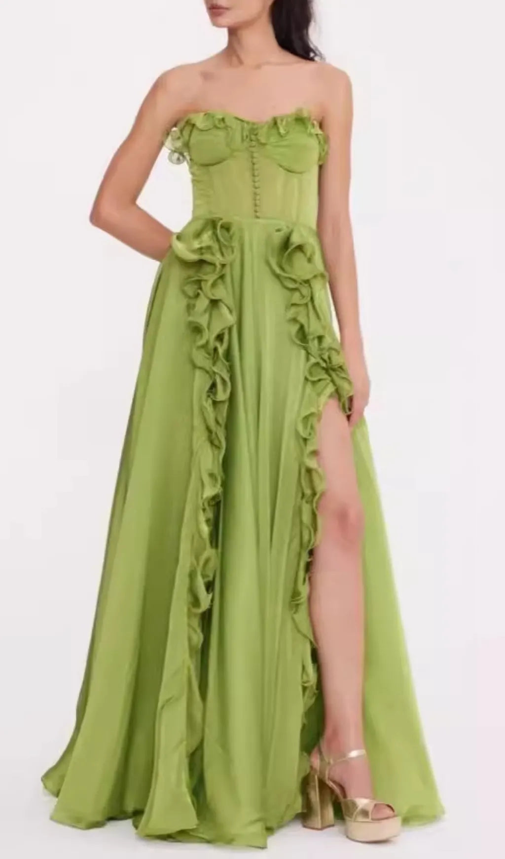 Colombine Green Strapless Ruffle Maxi Dress Flowering Girl