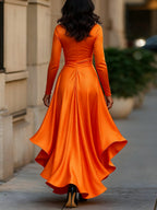 Midnight Blue Draped Satin Maxi Dress With Ruffle Details Flowering Girl