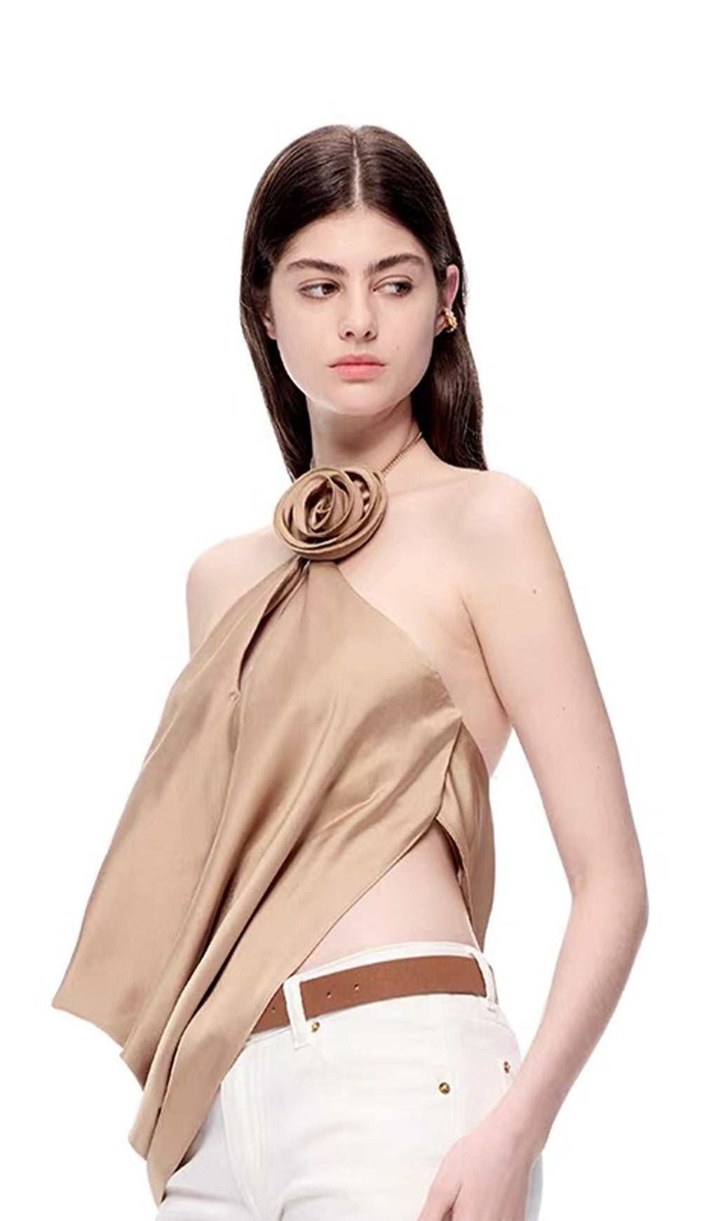 Satin Cowl Neck Halter Top in gold Flowering Girl