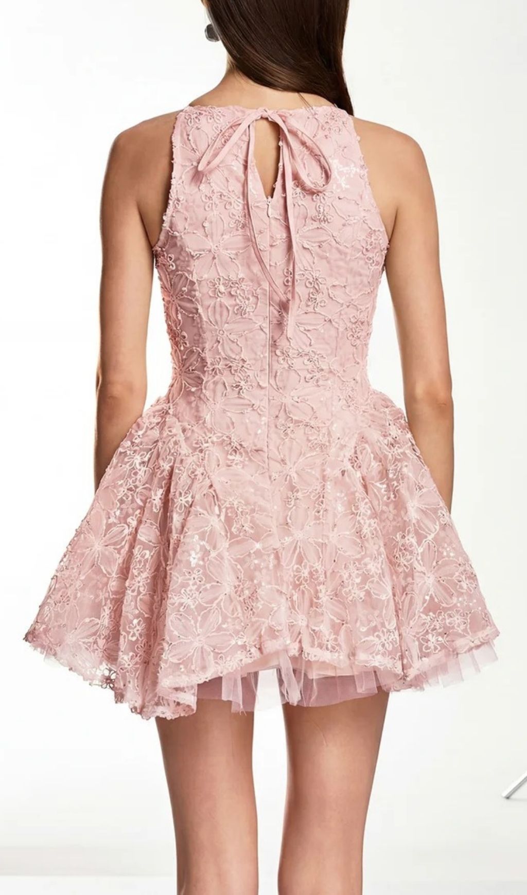 Katsumi Pink Halter Lace Flower Mini Dress Flowering Girl