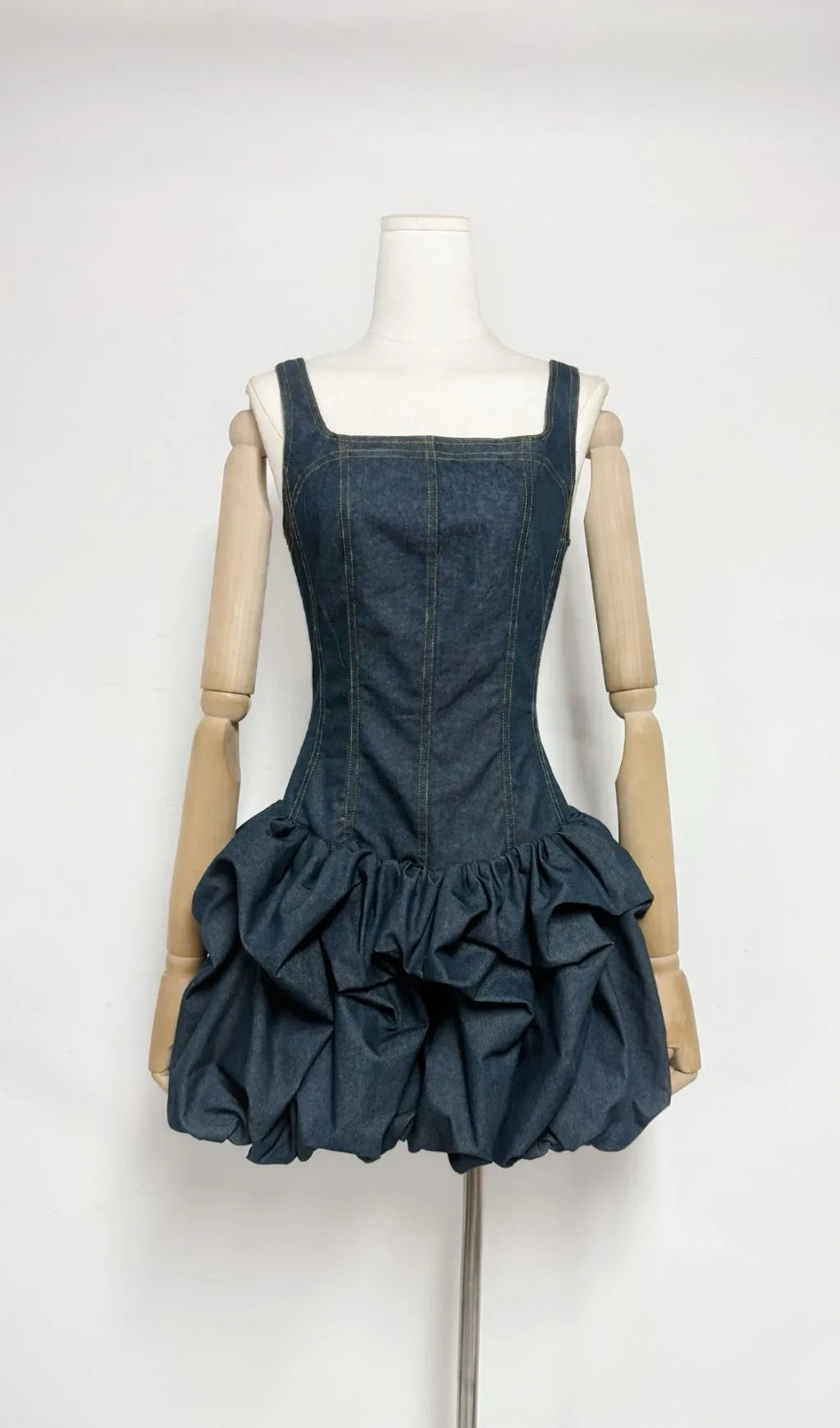 Kifle Denim Flared Skirt Hem Mini Dress Flowering Girl