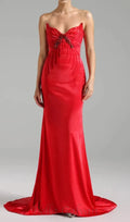 bow embellished strapless maxi dress in red Flowering Girl