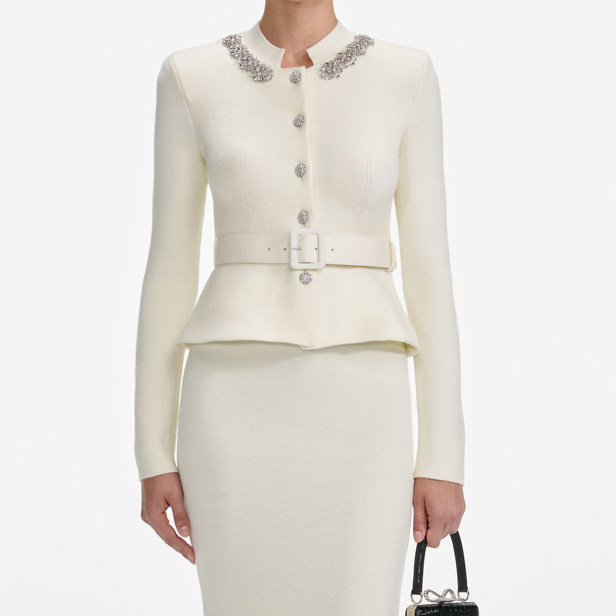 Harriet Cream Wool Peplum Knit Midi Dress Flowering Girl