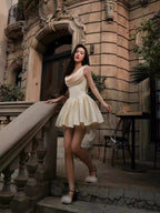 bernice backless pleated puffy Mini Dress - Champagne Flowering Girl