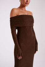 Denise Off Shoulder Sequin Maxi Dress - Chocolate Flowering Girl
