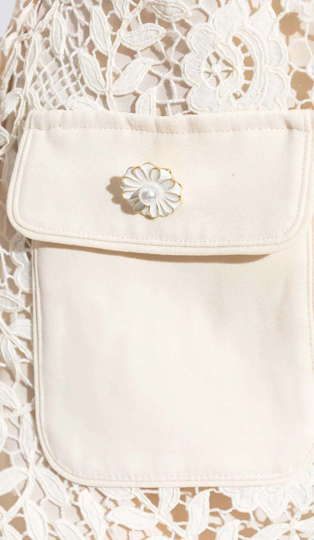 Guipure Lace Flap Pockets Jacket Dress In White
