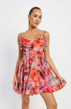 Red Multi Floral Tie Strap Mini Dress Flowering Girl
