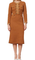 amelia braided-edge tweed midi dress in brown Flowering Girl