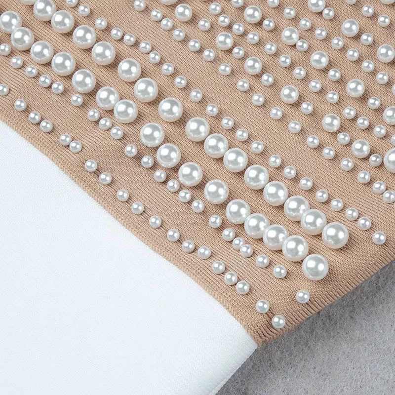 Beige Pearl Halter Bandage Midi Dress Flowering Girl