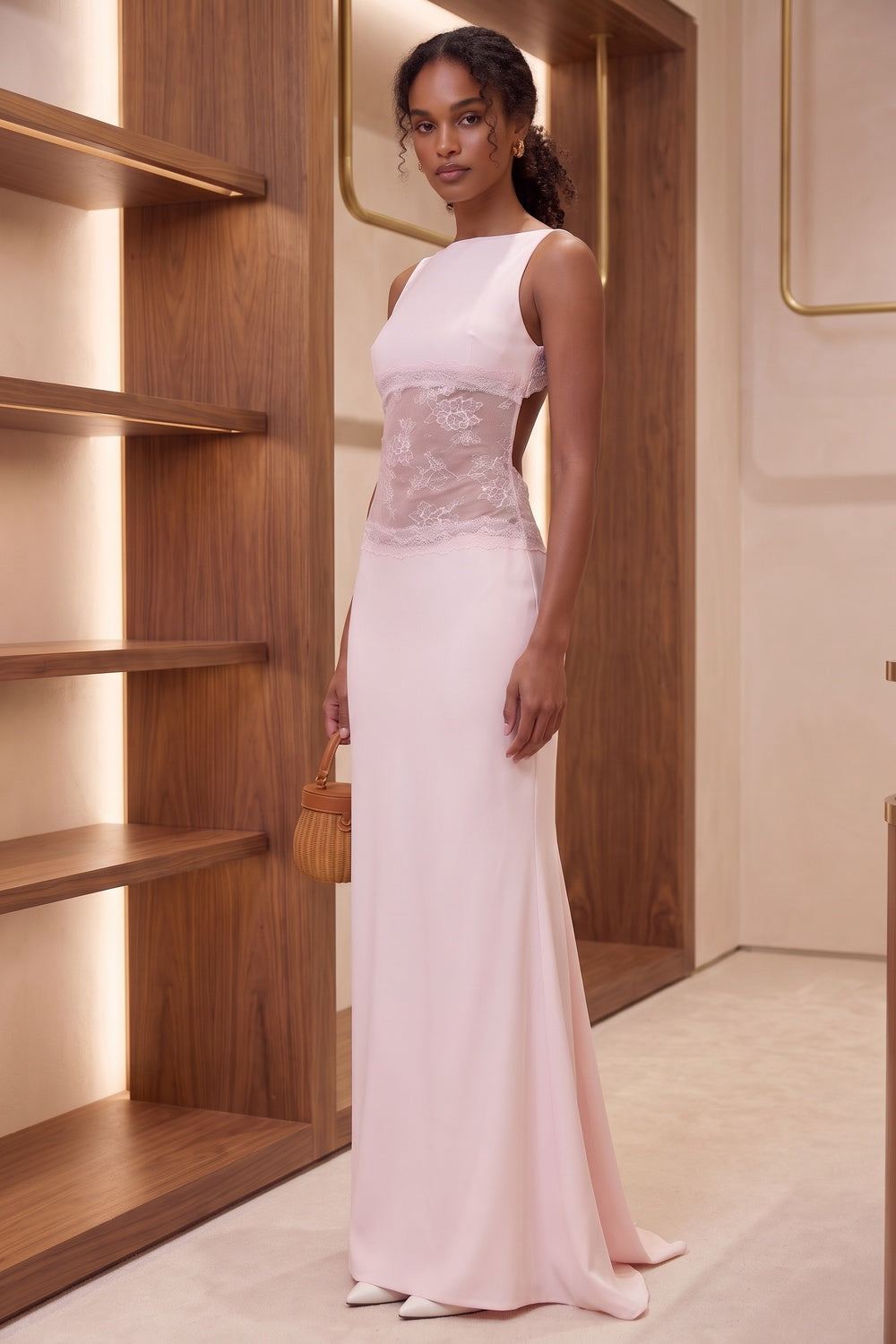 Soft Pink Lace Panel Maxi Dress Flowering Girl