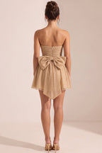 Gold Tulle Mesh Overlay Fit-and-Flare Mini Dress Flowering Girl