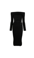 BLACK OFF SHOULDER KNIT MIDI DRESS Flowering Girl