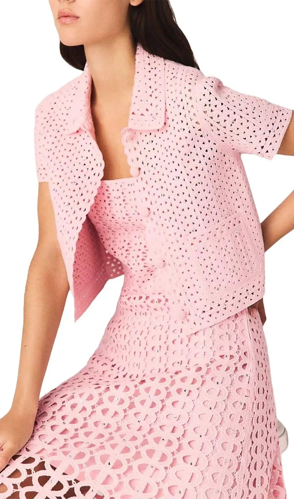 Mykinga Rhinestone Crochet Cardigan Flowering Girl