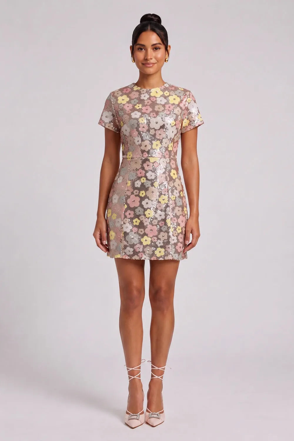 Silver Sequined Mesh A-Line Shift Dress Flowering Girl