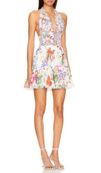 Aglaea Halter Floral Mini Dress Flowering Girl