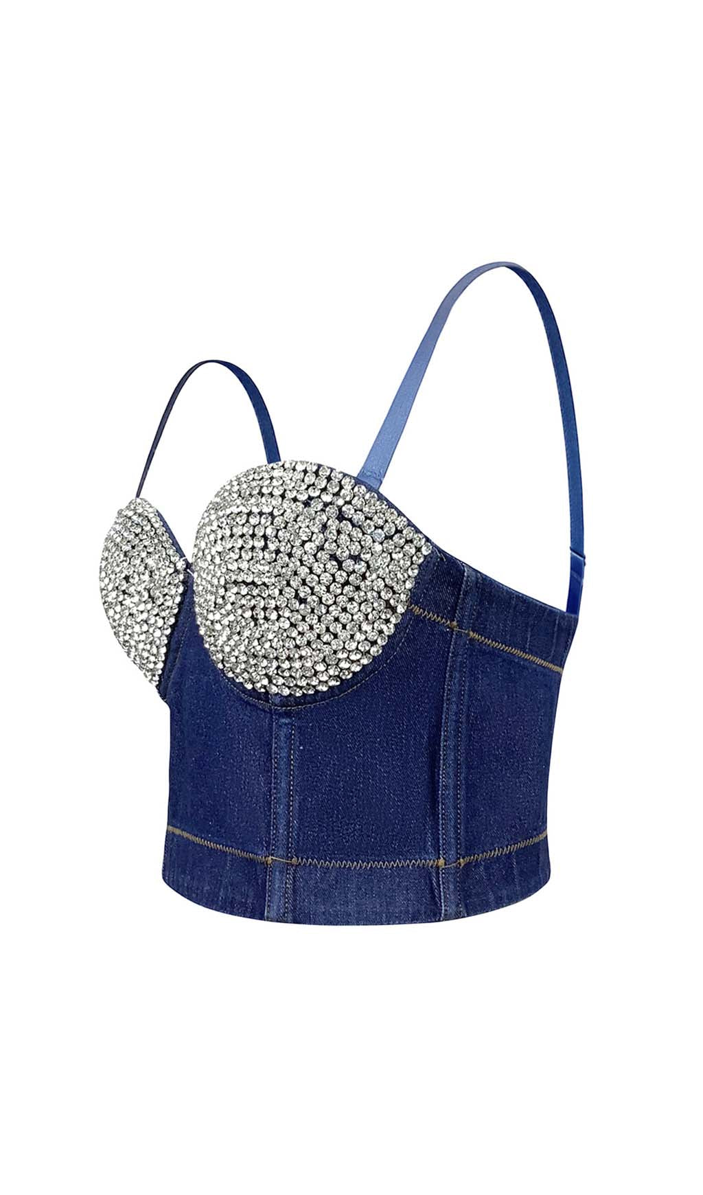 Bustier Denim Top In Blue Flowering Girl