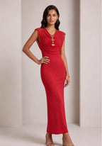 Red Stretch Jersey Or Crepe Fitted Column Dress Flowering Girl