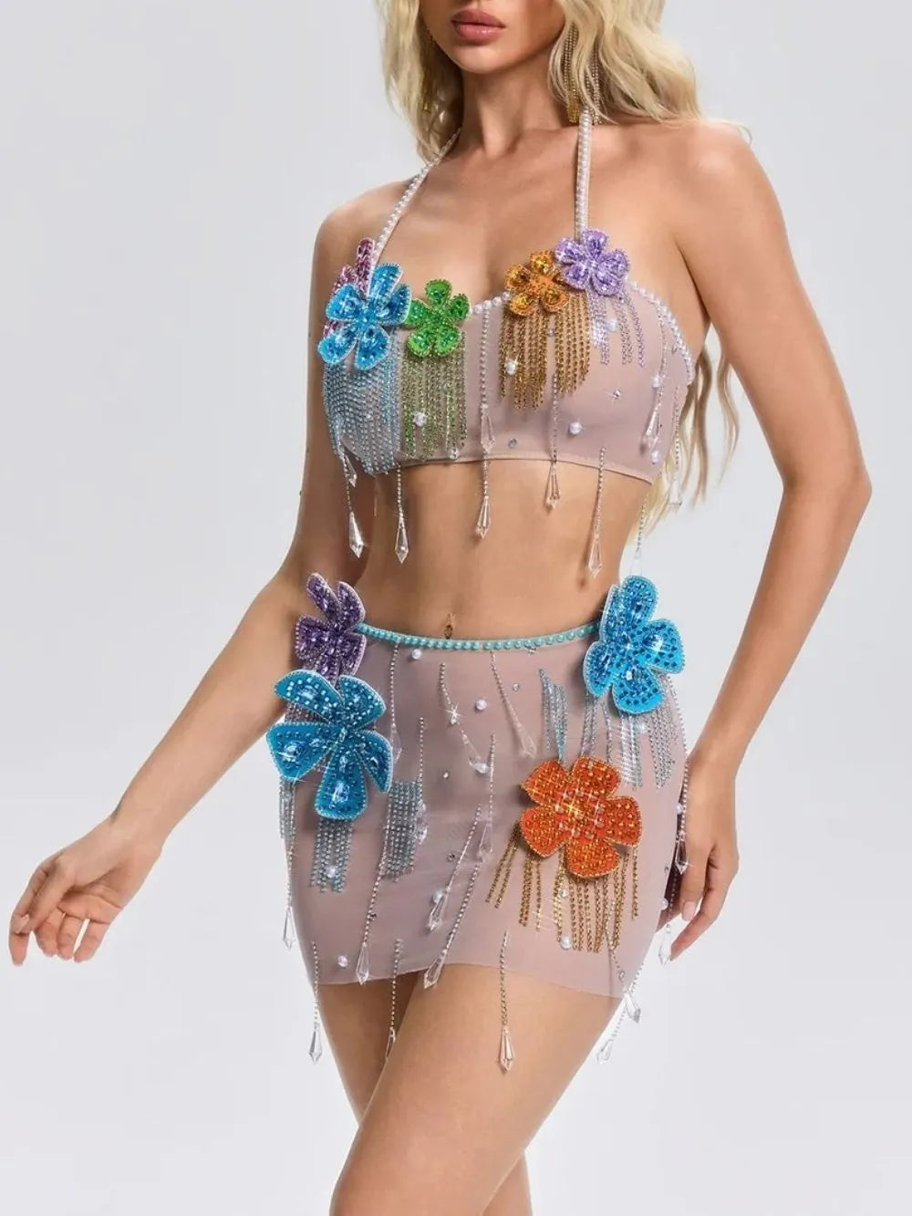 Florissa Flower Pearl Mesh Skirt Set Flowering Girl