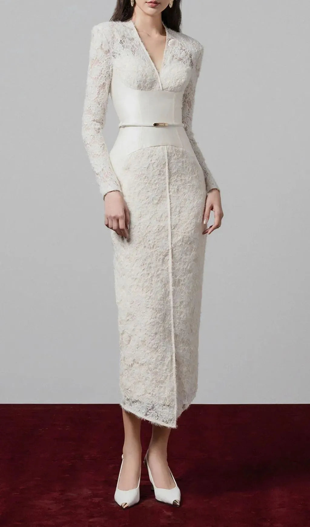 Gaia Sheath V-Neck Lace Midi Dress Flowering Girl