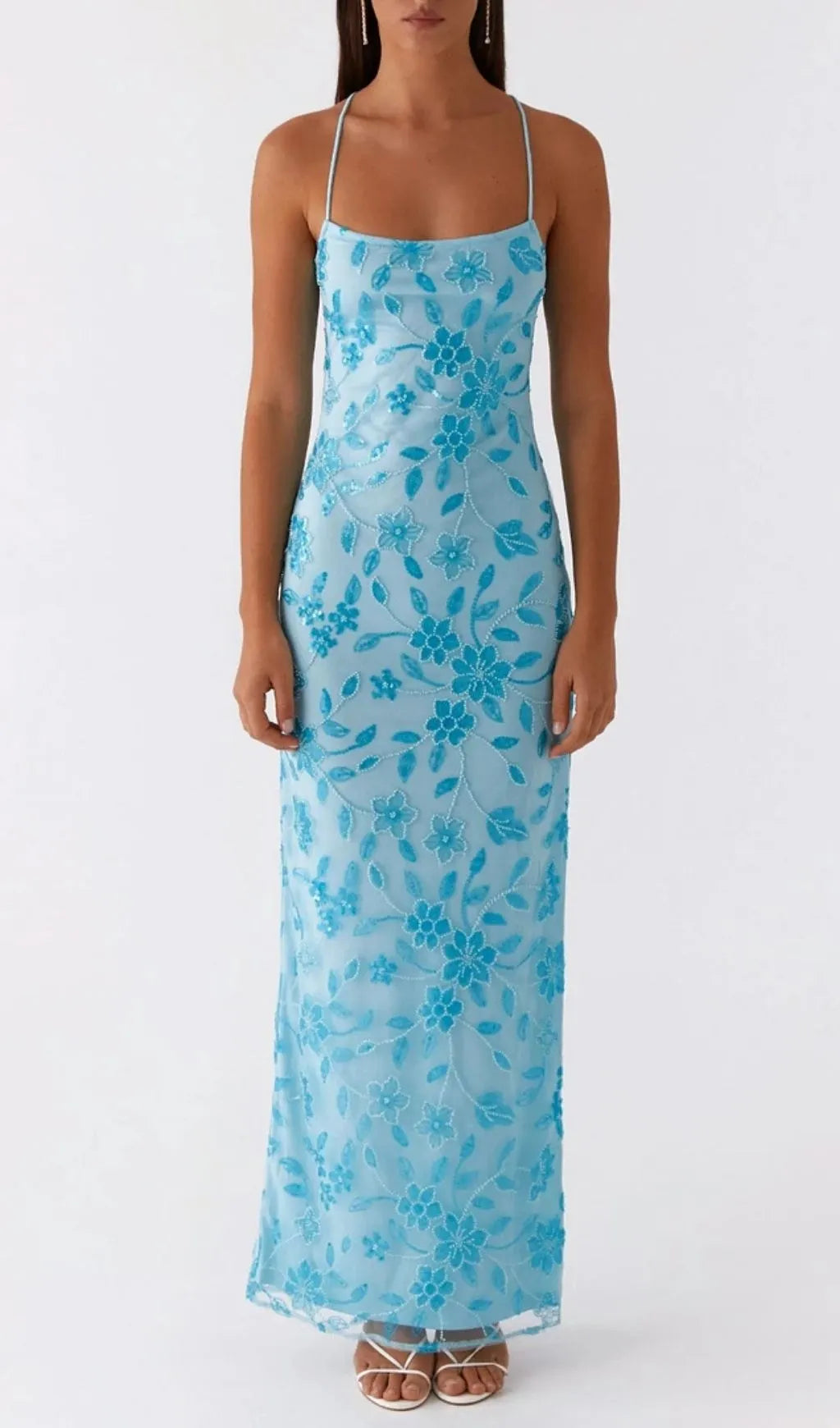Ongus Floral Sequin Maxi Dress - Blue Flowering Girl