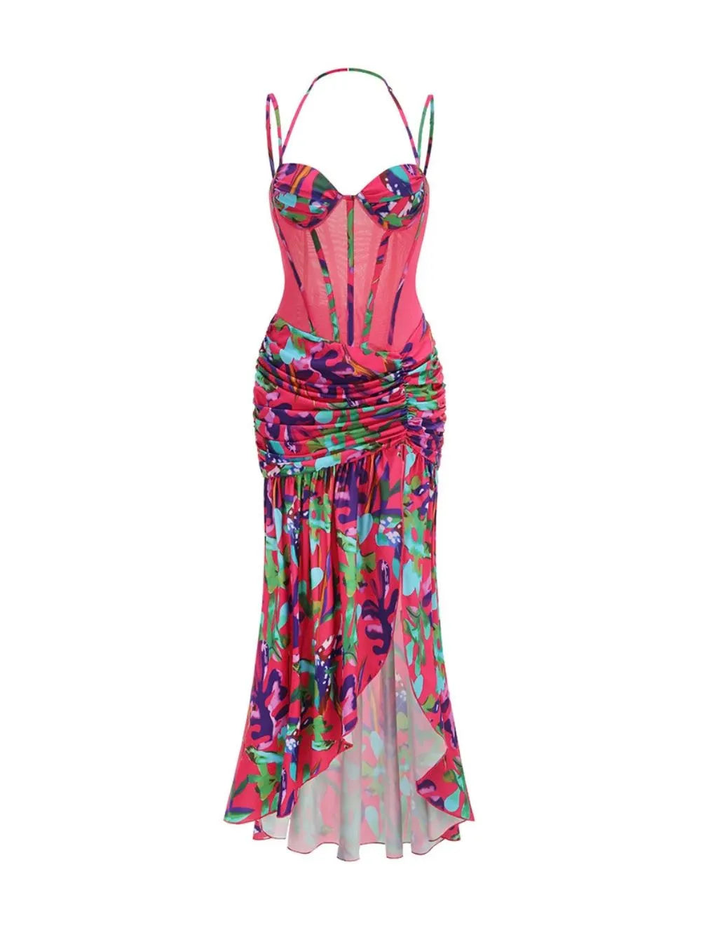 Juvelli Split Ruched Ruffle Maxi Dress Flowering Girl