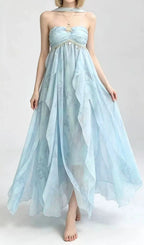 Laverna Blue Strapless Printed Maxi Dress Flowering Girl