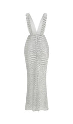 Sequin Maxi Dress With Satin Bow Detail - Light Grey Flowering Girl