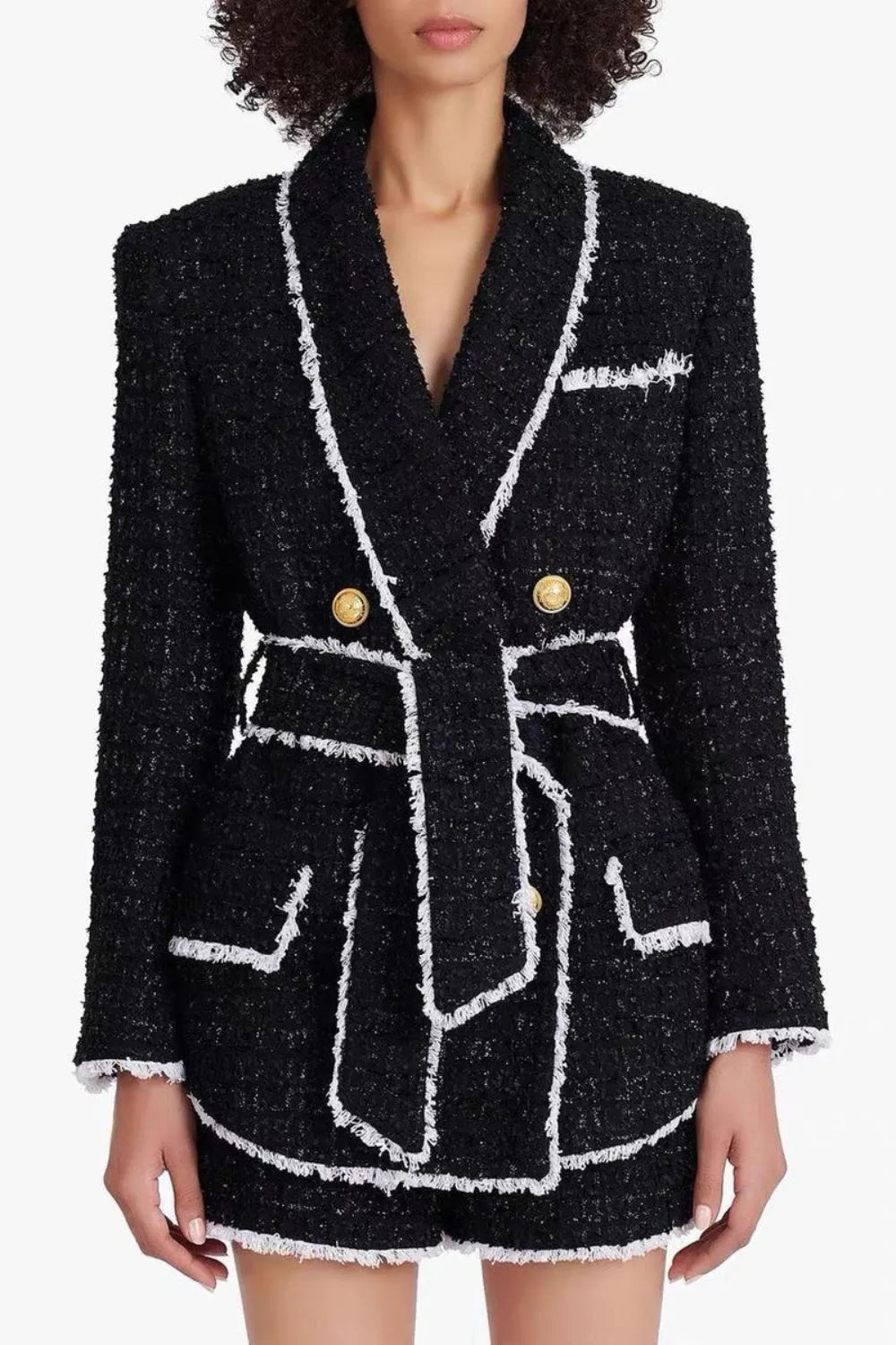 Mishka Breasted Tweed Jacket - Black Flowering Girl