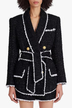 Mishka Breasted Tweed Jacket - Black Flowering Girl