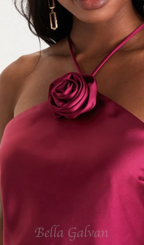 Sweet Prose Magenta Satin Rosette Halter Neck Mini Dress Flowering Girl