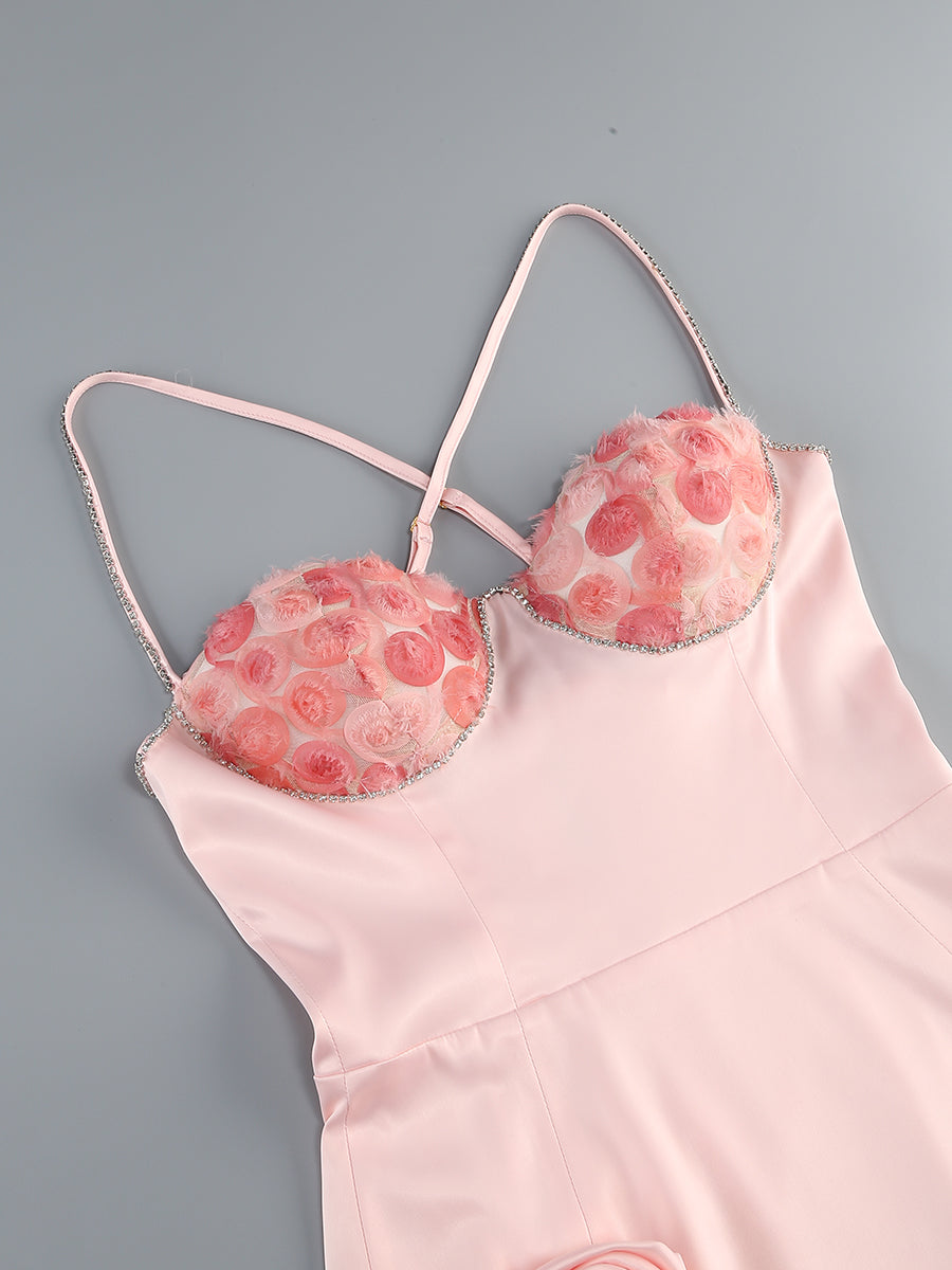Calantha Pink Flower Diamond Mini Dress Flowering Girl