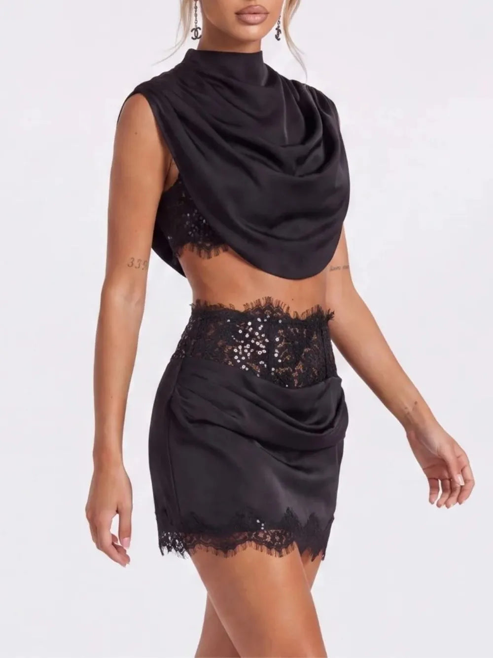 Helixor Cape Sleeve Satin Lace Skirt Set Flowering Girl
