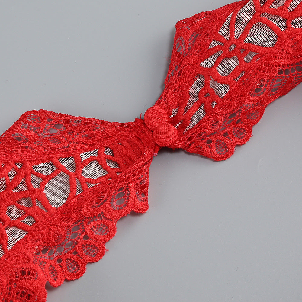 lace-embellished trumpet sleeve jumpsuits in red Flowering Girl