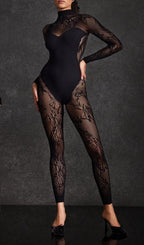 Hyetala High Neck Lace Cutout Jumpsuit Flowering Girl