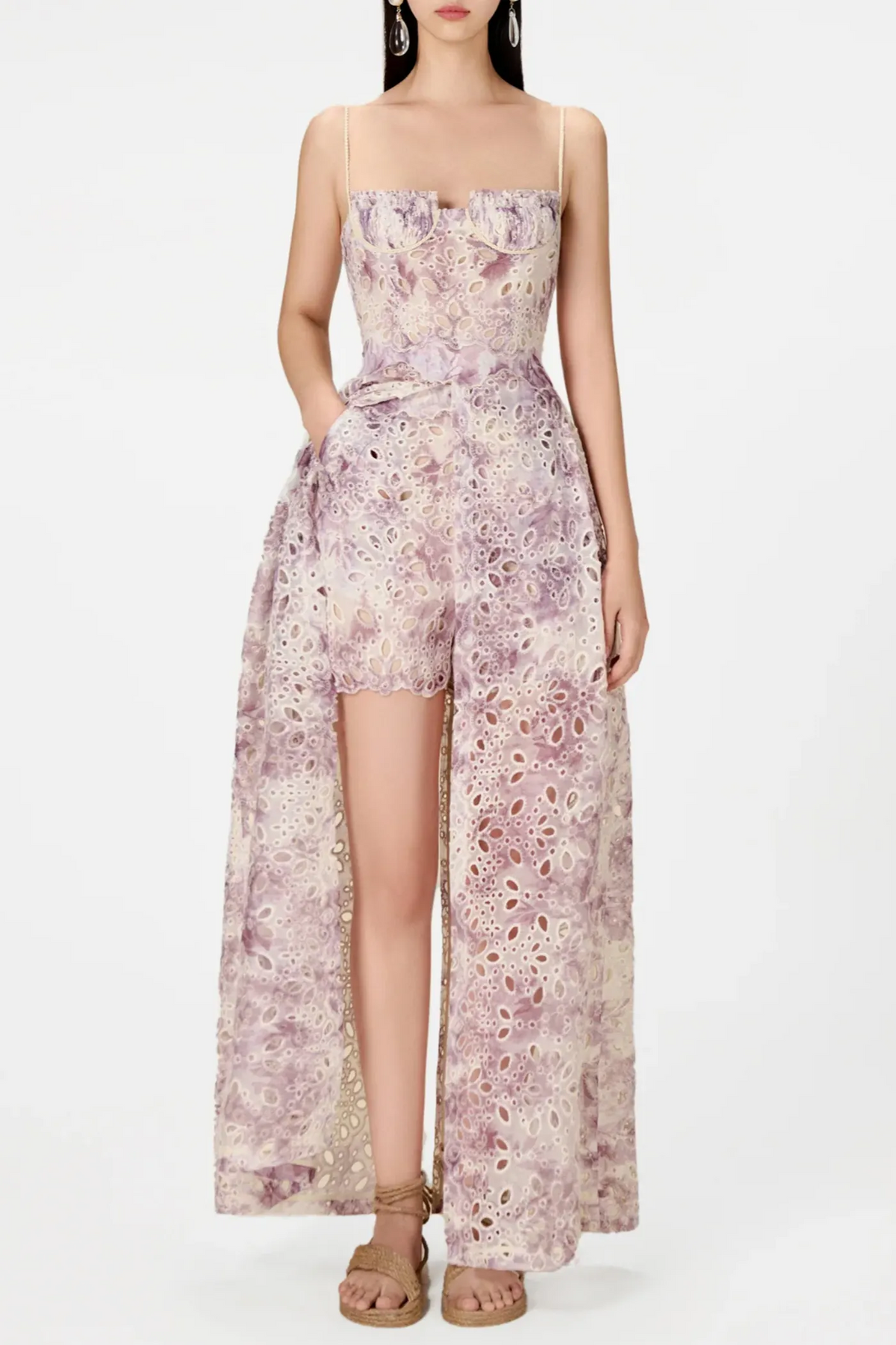 Abetzi Floral Embroidered Shorts & Maxi Dress Set - Purple Flowering Girl