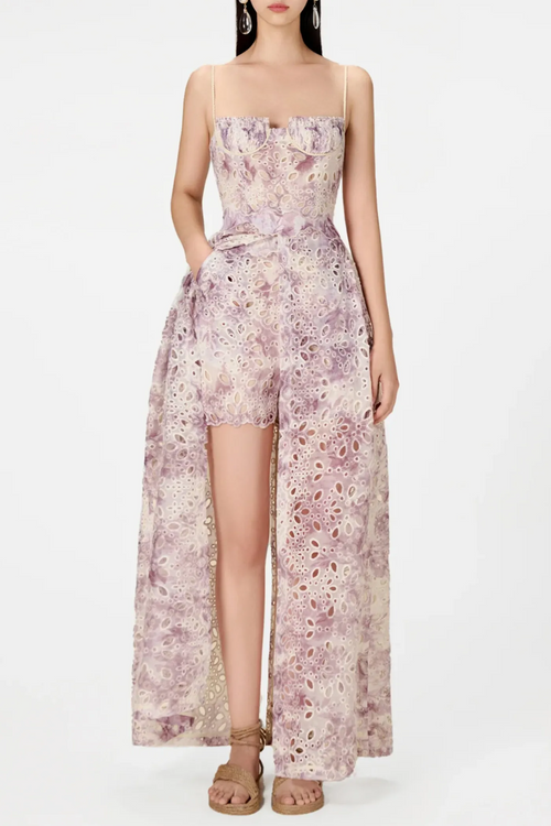 Abetzi Floral Embroidered Shorts & Maxi Dress Set - Purple Flowering Girl