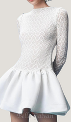 Lace Patchwork Puff Mini Dress in white Flowering Girl