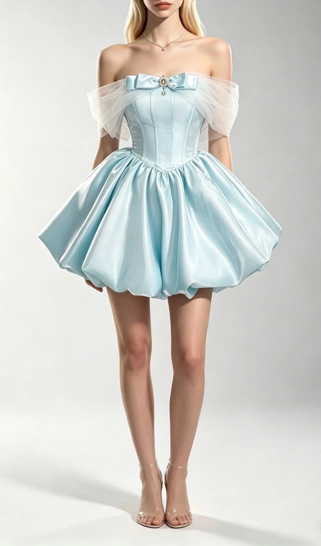 Krysten Blue Corset Mesh Shoulder Mini Dress Flowering Girl