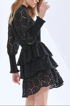 Vanessa Long Sleeves Layered Lace Mini Dress In Black Flowering Girl