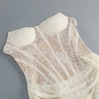 Strapless Draped Lace Bustier Maxi Dress Flowering Girl