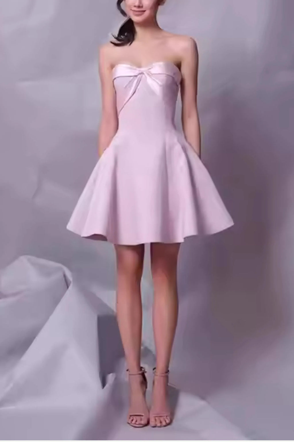 Bow Strapless Mini Dress In Pink Flowering Girl