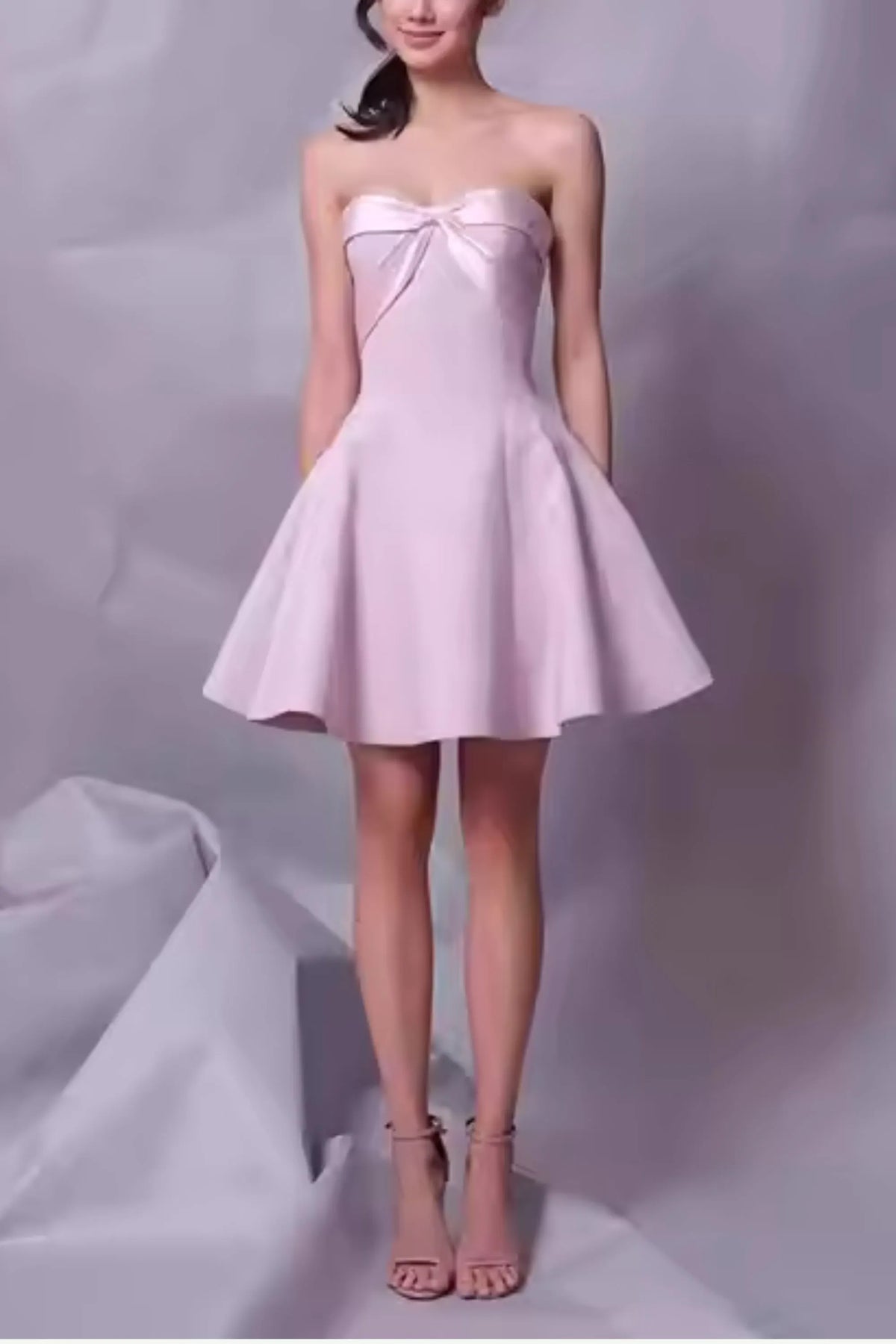 Bow Strapless Mini Dress In Pink Flowering Girl