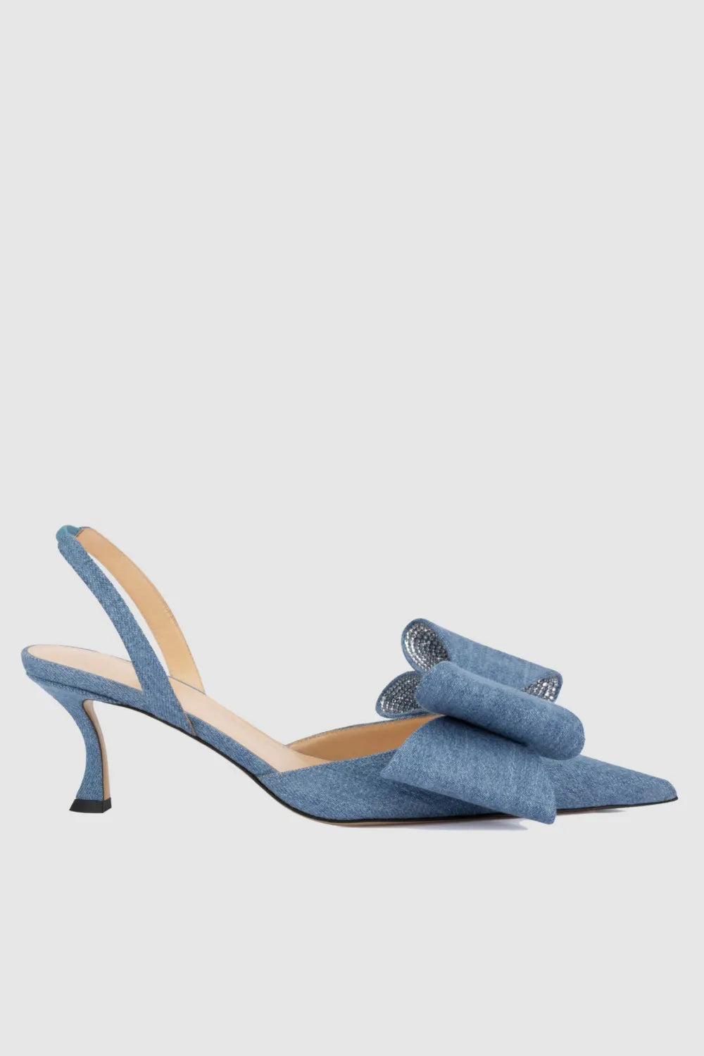 Violeta Bow-embellished Denim Slingback Pumps - Blue Flowering Girl