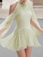 Kore Halter Lace Sequin Flower Mini Dress Flowering Girl