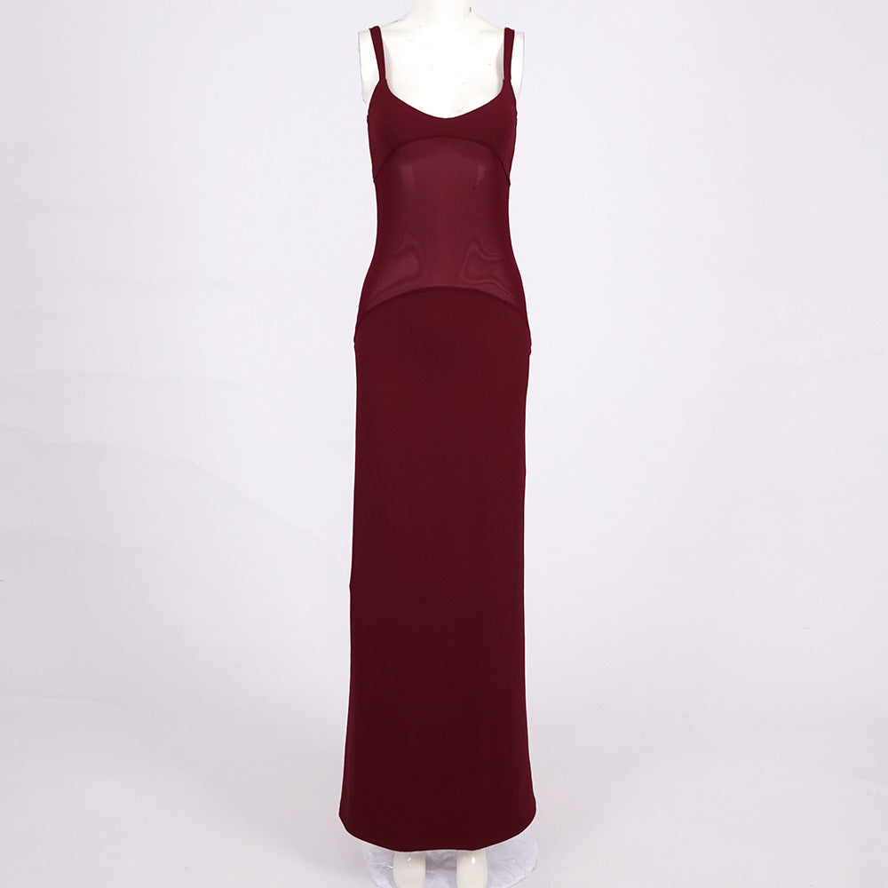 sheer knit curve maxi dress in merlot Flowering Girl